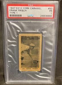 1927 E210 York Caramel Frank Frisch Card