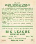 1933 Goudey Goose Goslin Chewing Gum Card