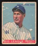 1933 Goudey Sam Rice Baseball Card RC 134