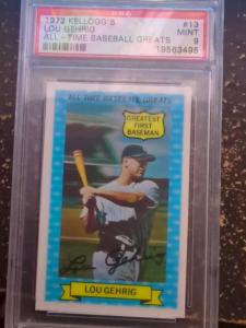 Lou Gehrig 1972 Kellogg's Baseball Card PSA 9
