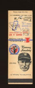 1959-60 Sam Rice Matchbooks Washington Senators Cards