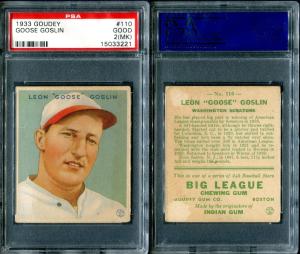 1933 Goudey #110 Goose Goslin RC Card