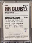 2003 Topps Tribute Babe Ruth Game Used Bat