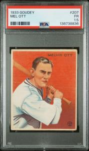 1933 Goudey Mel Ott #207 Sports Card