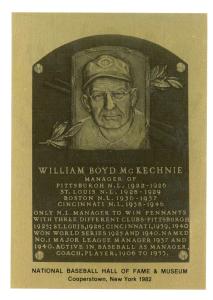 Bill McKechnie Hall of Fame Plaque - Reds