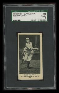 1916 M101-4 Max Carey #28 Baseball Card