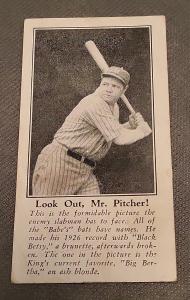 Babe Ruth 1928 Fro-Joy Look Out Card