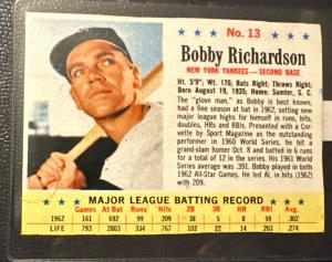1963 Post Bobby Richardson Sports Card #13