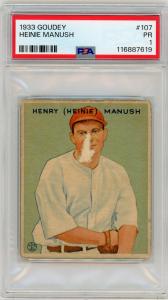 1933 Goudey Heinie Manush Sports Card - PSA 1