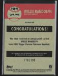 2022 Topps Chrome Willie Randolph Auto Refractor #/199