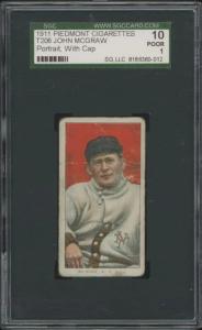 1909 T206 John McGraw Portrait Card SGC 1
