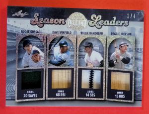 Reggie Jackson BAT CARD #d1/4 Goose Gossage JERSEY Dave Winfield RANDOLPH Leaf