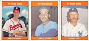 1985 TCMA #NNO WARREN SPAHN, SANDY KOUFAX, SPARKY LYLE CY YOUNG AWARD WINNERS