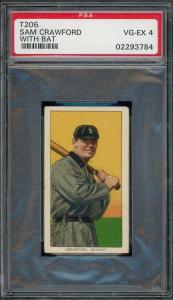1909-11 T206 Sam Crawford with bat Detroit Tigers HOF ***CREASE-FREE PSA 4***