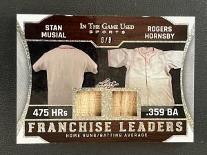 2026 Leaf In The Game Multi Sport Stan Musial Roger’s Hornsby Dual Relics #d 8/8