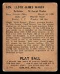 1940 PLAY BALL LLOYD WANER 105 VG BASEBALL PITTSBURGH PIRATES
