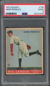 1933 Goudey #138 Herb Pennock ** New York Yankees PSA 2