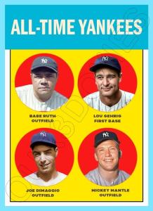 1963 Yankees Art Card: Ruth, Mantle, Gehrig, Dimaggio