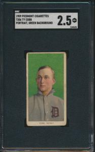 1909 T206 PIEDMONT 150 TY COBB GREEN PORTRAIT SGC 2.5 GOOD+ HOF