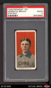 1909 T206 Mordecai Brown Portrait Cubs HOF VARIATION PSA 2 - GOOD
