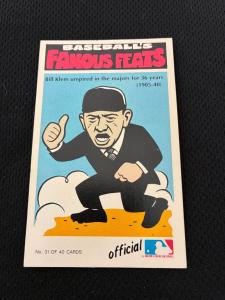 1972 FLEER RG LAUGHLIN FAMOUS FEATS #31 BILL KLEM VINTAGE BASEBALL CARD