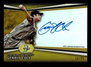 2012 Bowman Platinum Prospect Gold Refractor Gerrit Cole Rookie AUTO 15/50