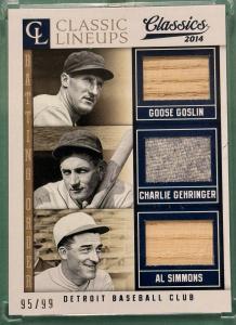 2014 Panini Classics. Classic Lineups HOF  Gehringer, Simmons, Goslin Relics