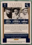 2014 Panini Classics. Classic Lineups HOF  Gehringer, Simmons, Goslin Relics