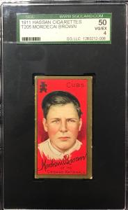 1911 T205 Tobacco Baseball Card MORDECAI BROWN HOF Chicago Cubs SGC 4 VGEX