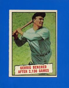 1961 Topps #405 Lou Gehrig HOF New York Yankees Baseball Thrills 2,130 Games EXM