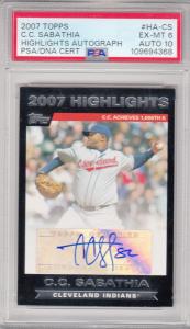 2007 TOPPS HIGHLIGHTS AUTOGRAPH (GEM MINT) CC SABATHIA(HOF) PSA. #HA-CS+BONUSES