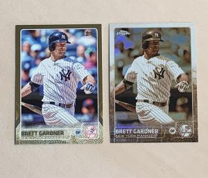 2015 Topps Brett Gardner Sepia Chrome Refractor and Gold Parallel /2015