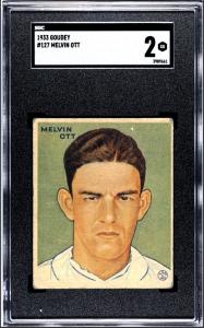 Mel Ott 1933 Goudey Rookie Baseball Card #127. SGC 2 Good