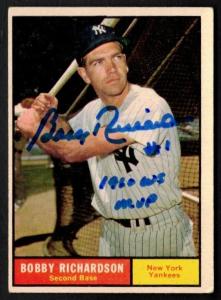 1961 Topps Bobby Richardson Autographed Yankees Card