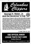George H. Sisler Jr. 1982 Columbus Clippers Card