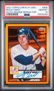 Bucky Dent 2021 Topps Chrome Orange Auto 16/25