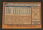 1978 Topps Bucky Dent Yankees Baseball Card #335