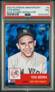 Yogi Berra 2022 Blue Atomic #d/100 PSA 7