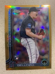 2025 Topps Chrome Valente Bellozo Gold Refractor 01/50