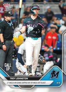 Troy Johnston Marlins HR Walk Off Topps Card
