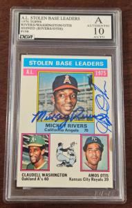 1976 Topps Mickey Rivers Amos Otis Signed Card