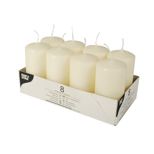 Pack of 8 Luxurious Papstar Pillar Candles - 50X100mm