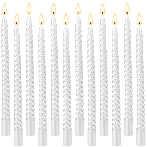 Luxury White Spiral Taper Candles, 12-Pack