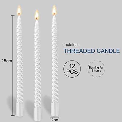 Luxury White Spiral Taper Candles, 12-Pack