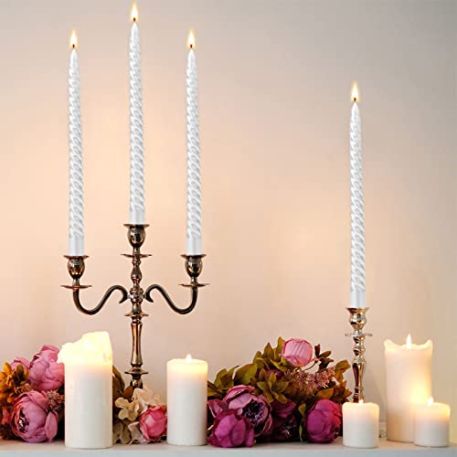 Luxury White Spiral Taper Candles, 12-Pack