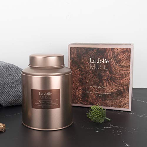 Luxury Men's Woody Leather Scented Candle 13Oz