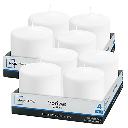 Pack 4/8 Unscented Tea Light White Wax Candles Votive Tealights 4 Hour Burn Time (2 Packs)