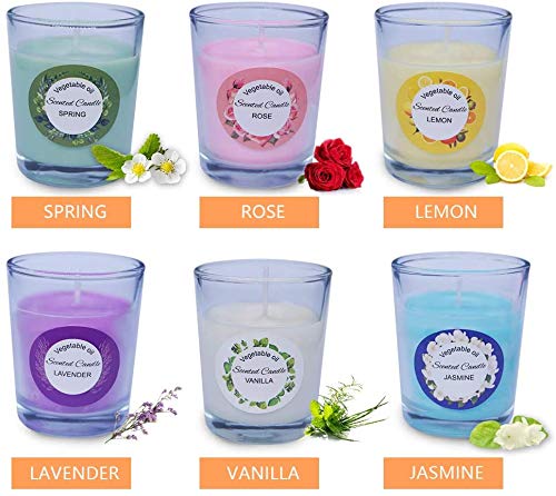 Arosky 12 Pack Scented Votive Candles Set Small Soy Wax Candles Bulk with 6 Fragrances - Rose, Lemon, Lavender, Vanilla, Jasmine and Spring