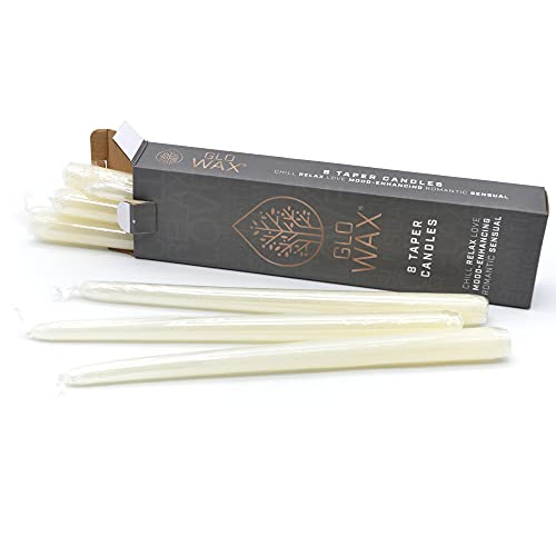Glo Wax Taper Candles Beautiful Pack Decorative Mood-Enhancing Romantic Relax Unscented Dinner Candles 8 Hour Burn Time, 2.2 x 30cm (8 Pack, Ivory)