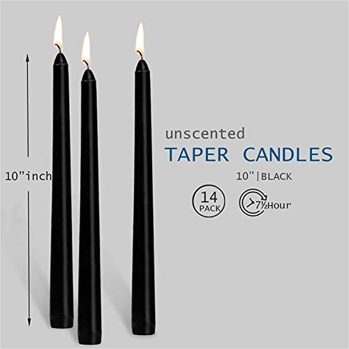 BEYAOBN Tall Taper Candles 14 Pack, Conical Candles 10 Inch Tall Wedding Dinner Candle Set Ivory Dripless, Black Dripless, Unscented Dinner Candle Paraffin Wax with Cotton Wicks, 8 Hour Burn Time